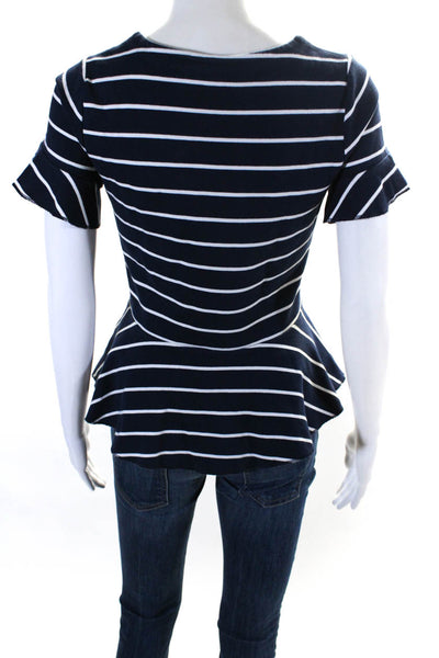 J Crew Womens Cotton Short Sleeve Striped Peplum Blouse Blue Size XS