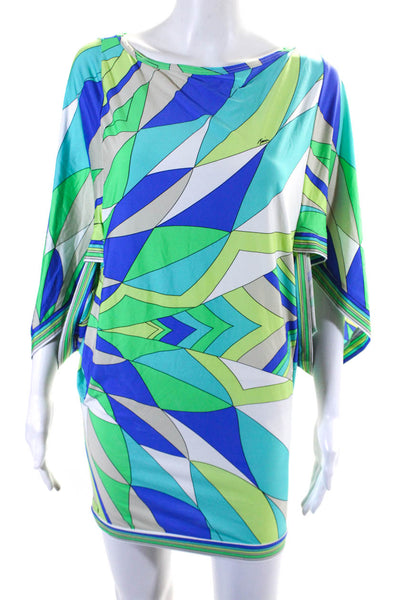 Trina Turk Womens Abstract Print 3/4 Sleeve Bodycon Coverup Dress Blue Size S