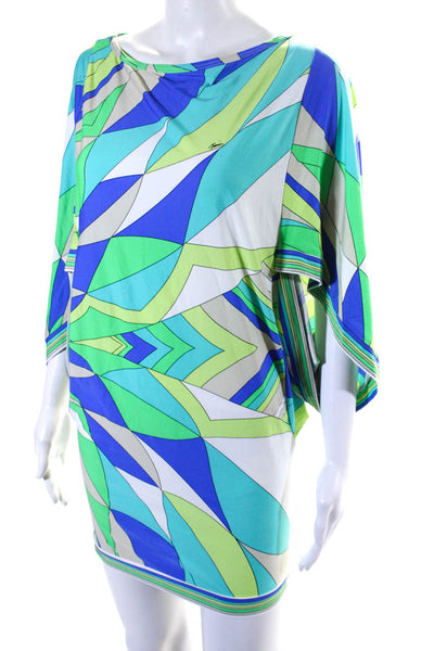 Trina Turk Womens Abstract Print 3/4 Sleeve Bodycon Coverup Dress Blue Size S