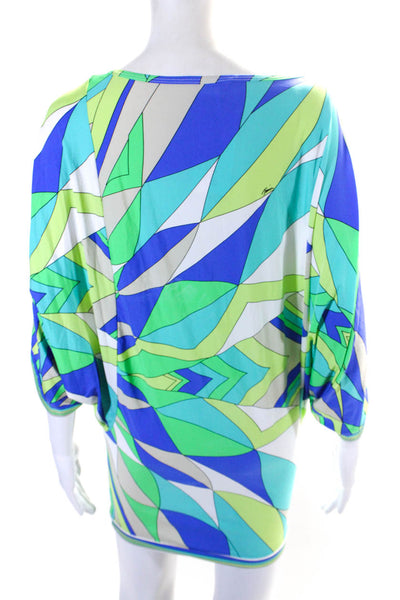 Trina Turk Womens Abstract Print 3/4 Sleeve Bodycon Coverup Dress Blue Size S