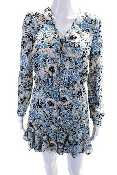 Veronica Beard Womens Silk Floral Print Ruffled Hem Buttoned Dress Blue Size 00