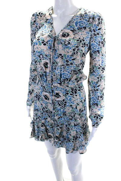 Veronica Beard Womens Silk Floral Print Ruffled Hem Buttoned Dress Blue Size 00