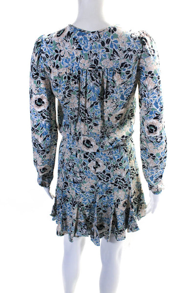 Veronica Beard Womens Silk Floral Print Ruffled Hem Buttoned Dress Blue Size 00