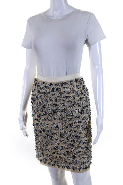 Oscar de la Renta Womens Cotton Blend Textured Zip Up Pencil Skirt Beige Size 4