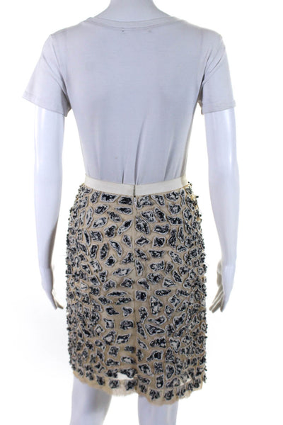 Oscar de la Renta Womens Cotton Blend Textured Zip Up Pencil Skirt Beige Size 4