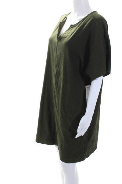 Athleta Women's Round Neck Short Sleeves Pockets Shift Midi Dress Green Size XL