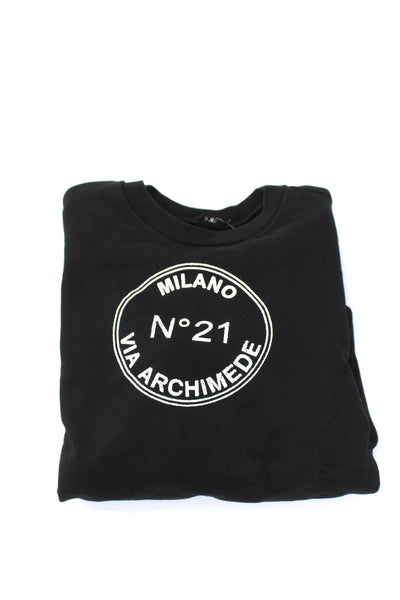 No21 Girls Cotton Graphic Print Round Neck Pullover Sweatshirt Black Size 14