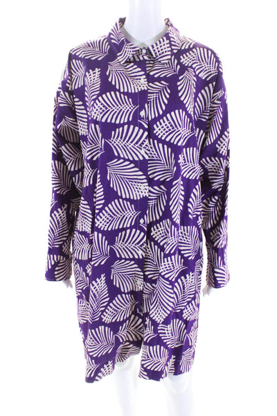 Chloe Stora Women's Button Down Long Sleeves Shirt Midi Dress Purple Size 40