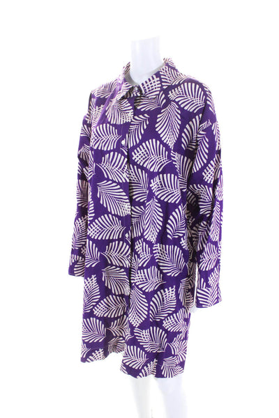 Chloe Stora Women's Button Down Long Sleeves Shirt Midi Dress Purple Size 40