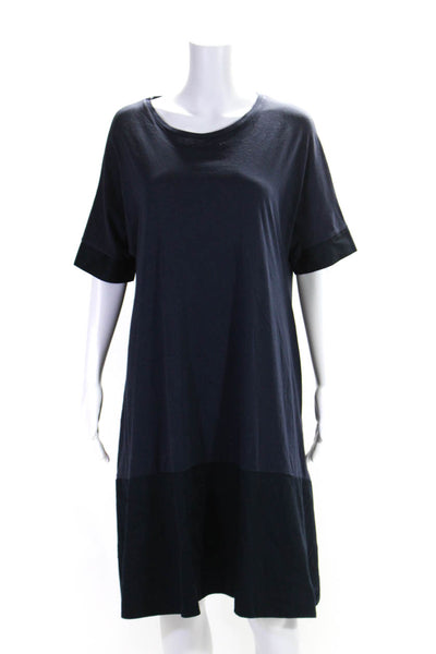 Blukey Womens Crew Neck Short Sleeve Jersey Midi Tee Shirt Dress Navy Size Small