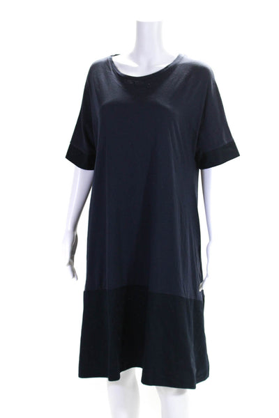 Blukey Womens Crew Neck Short Sleeve Jersey Midi Tee Shirt Dress Navy Size Small