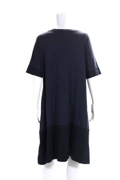 Blukey Womens Crew Neck Short Sleeve Jersey Midi Tee Shirt Dress Navy Size Small