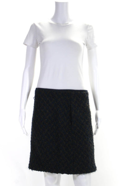 Luisa Cerano Womens Chunky Boucle Mini Pencil Skirt Dark Navy Brown Size 6