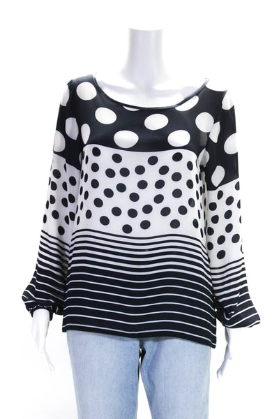 VLT's By Valentina's Womens Sheer Polka Dot Long Sleeve Blouse Navy White Small