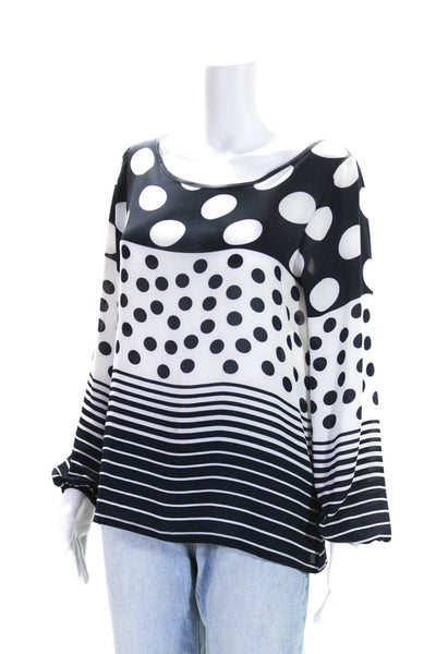 VLT's By Valentina's Womens Sheer Polka Dot Long Sleeve Blouse Navy White Small