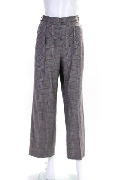 Aspesi Womens Mid Rise Wide Leg Glen Check Dress Pants Maroon Blue Size IT 38