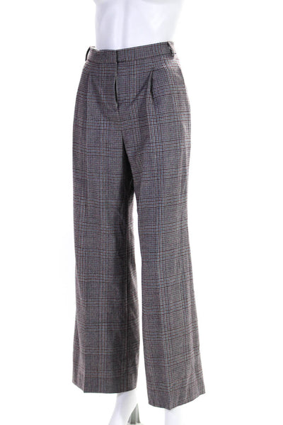 Aspesi Womens Mid Rise Wide Leg Glen Check Dress Pants Maroon Blue Size IT 38