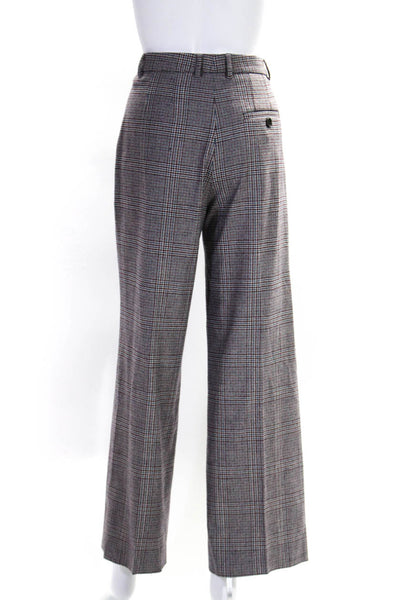 Aspesi Womens Mid Rise Wide Leg Glen Check Dress Pants Maroon Blue Size IT 38