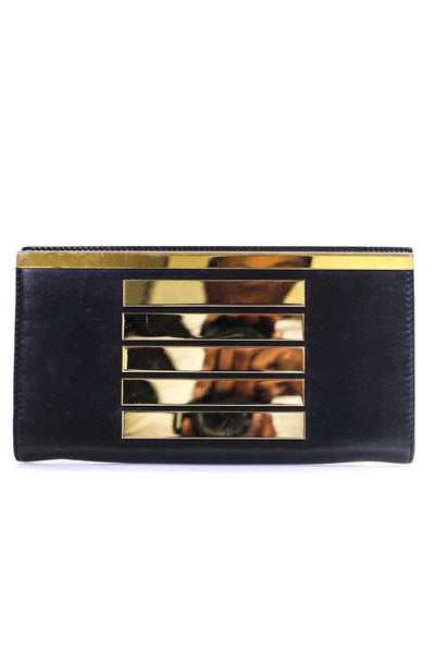 Malababa Womens Metal Detail Leather Clutch Wallet Handbag Black Gold Tone