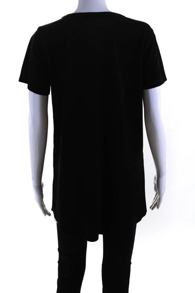 Olivaceous Womens Faux Leather Short Sleeves Blouse Black Size Medium