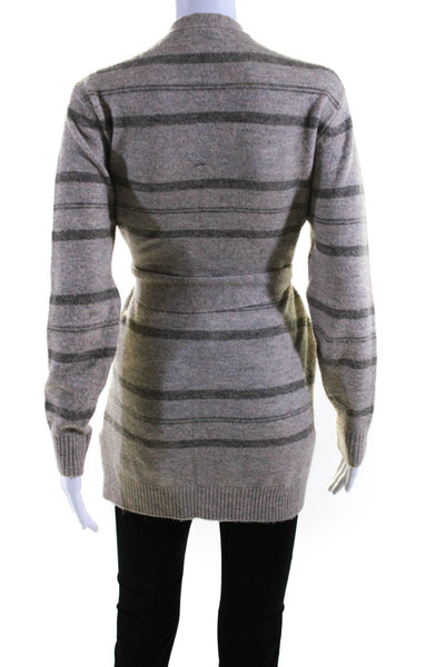 Heartloom Womens Stripe Belted Cardigan Sweater Beige Grey Size Small