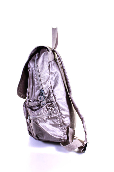 Kipling Womens Metallic Snapped Buttoned Flapped Zipped Embroider Backpack Pink