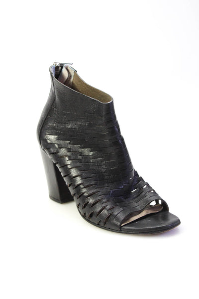Alto Gradimente Womens Cutout Leather Open Toe Block Heel Boots Black Size 38 8