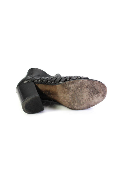 Alto Gradimente Womens Cutout Leather Open Toe Block Heel Boots Black Size 38 8