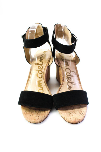 Sam Edelman Womens Willow Em Ankle Strap Wedge Sandals Black Suede Size 8