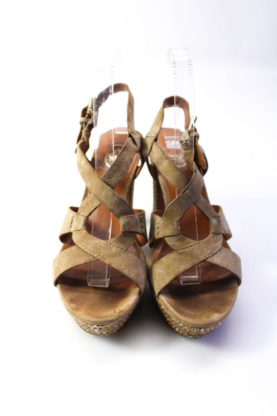 Ash Womens Strappy Suede Raffia Platform Block Heel Sandals Brown Size 38 8