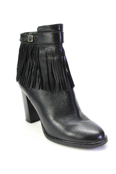 Ivanka Trump Womens Leather Fringe Block Heel Ankle Boots Black Size 8