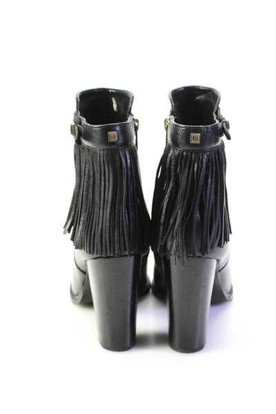 Ivanka Trump Womens Leather Fringe Block Heel Ankle Boots Black Size 8