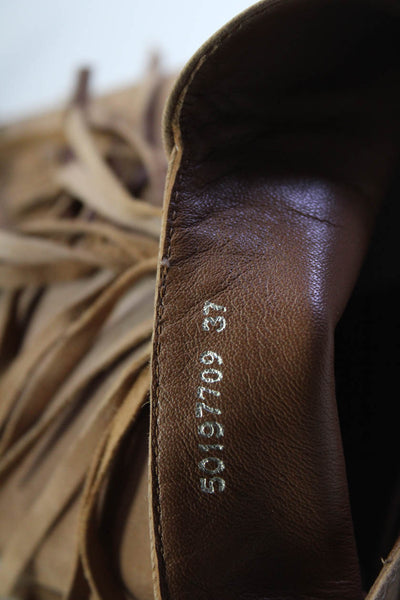 BOSS Orange Womens Leather Fringe Knee High Boots Camel Beige Size 37 7