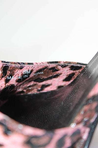 Beverly Feldman Womens Animal Print Slide On Sandal Heels Pink Black Size 8