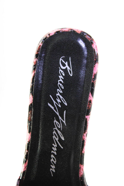Beverly Feldman Womens Animal Print Slide On Sandal Heels Pink Black Size 8