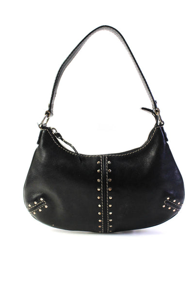 Michael Michael Kors Womens Leather Studded Satchel Shoulder Handbag Black