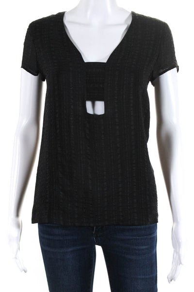 Zeus Alone Womens Silk Striped Scoop Neck Cut-Out Blouse Top Black Size EUR34