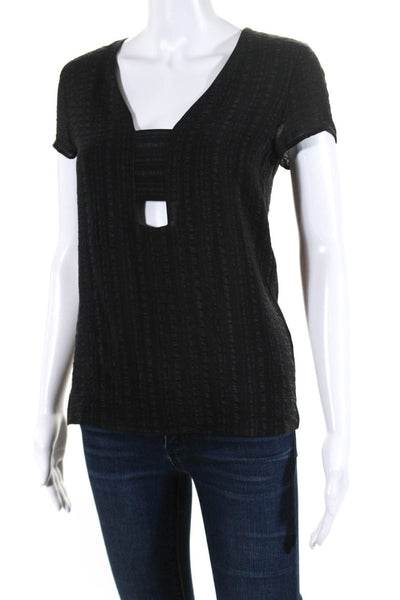 Zeus Alone Womens Silk Striped Scoop Neck Cut-Out Blouse Top Black Size EUR34