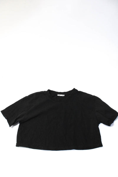 Zara Womens Cotton Short Sleeve Cropped Shirts Blouse Black Tan Size M S Lot 3