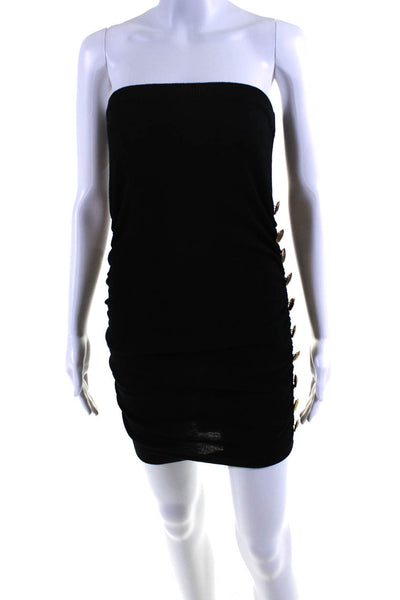 Angelo Tarlazzi Womens Black Wool Button Detail Mini Bodycon Dress Size 38