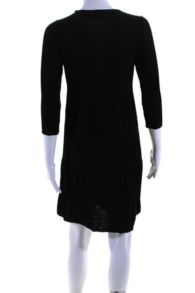 Eileen Fisher Womens 3/4 Sleeve Ribbed Knit Sweater Dress Black Wool Size PP