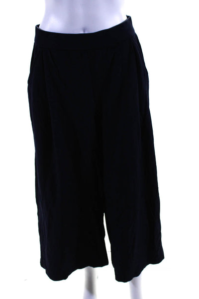 Eileen Fisher Womens Elastic Waistband Wide Leg Cropped Knit Pants Navy Size XS