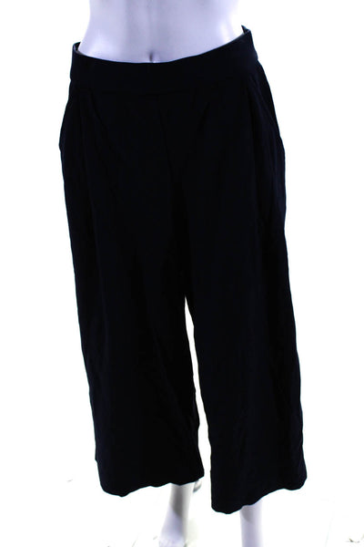 Eileen Fisher Womens Elastic Waistband Wide Leg Cropped Knit Pants Navy Size XS