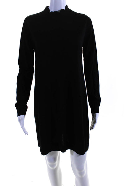 COS Womens Long Sleeve Scalloped Mock Neck Knit Sweater Dress Black Size Small