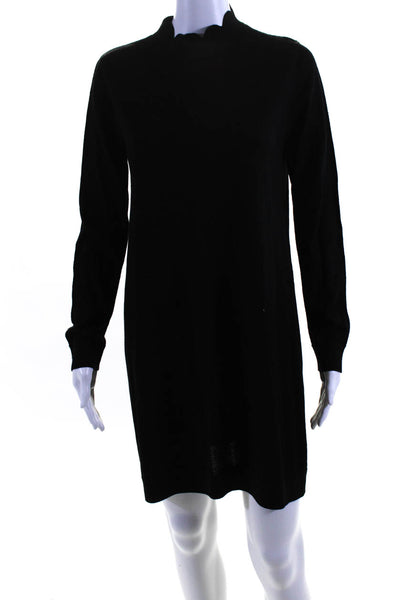 COS Womens Long Sleeve Scalloped Mock Neck Knit Sweater Dress Black Size Small