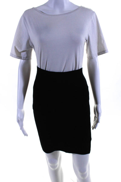 Eileen Fisher Womens Knee Length Ribbed Knit Pencil Skirt Black Cotton Size XS