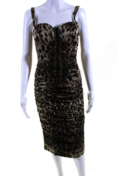 Dolce & Gabbana Womens Sweetheart Leopard Silk Dress Brown Size IT 40