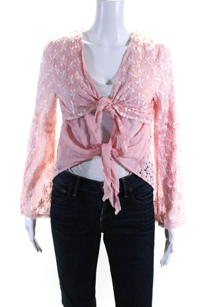 Sunday Saint Tropez Womens Cotton Blend Open Front Cardigan Sweater Pink Size M