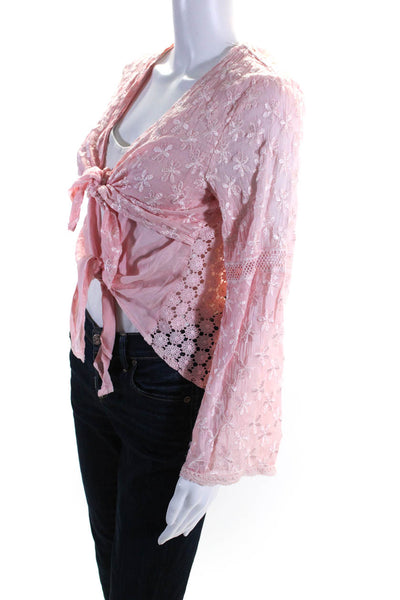 Sunday Saint Tropez Womens Cotton Blend Open Front Cardigan Sweater Pink Size M