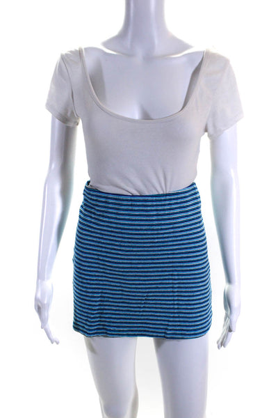 Frankies Bikinis Womens Striped Elastic Waist Mini Skirt Coverup Blue Size M